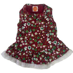 Christmas Dog Dress Red Green Glitter Size Small Snowflake Print Faux Fur Hem